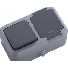 03934 MAKEL Вимикач одинарний+розетка з кришкою IP55 сіра Плюс [6 шт/уп.] (36064202)